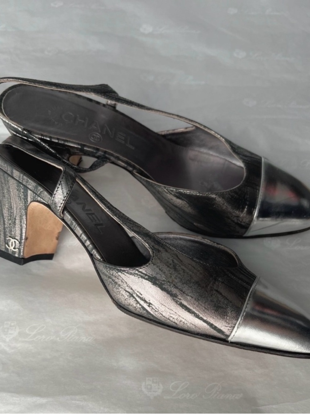 Chanel Metallic Silver Slingback Pumps 36.5